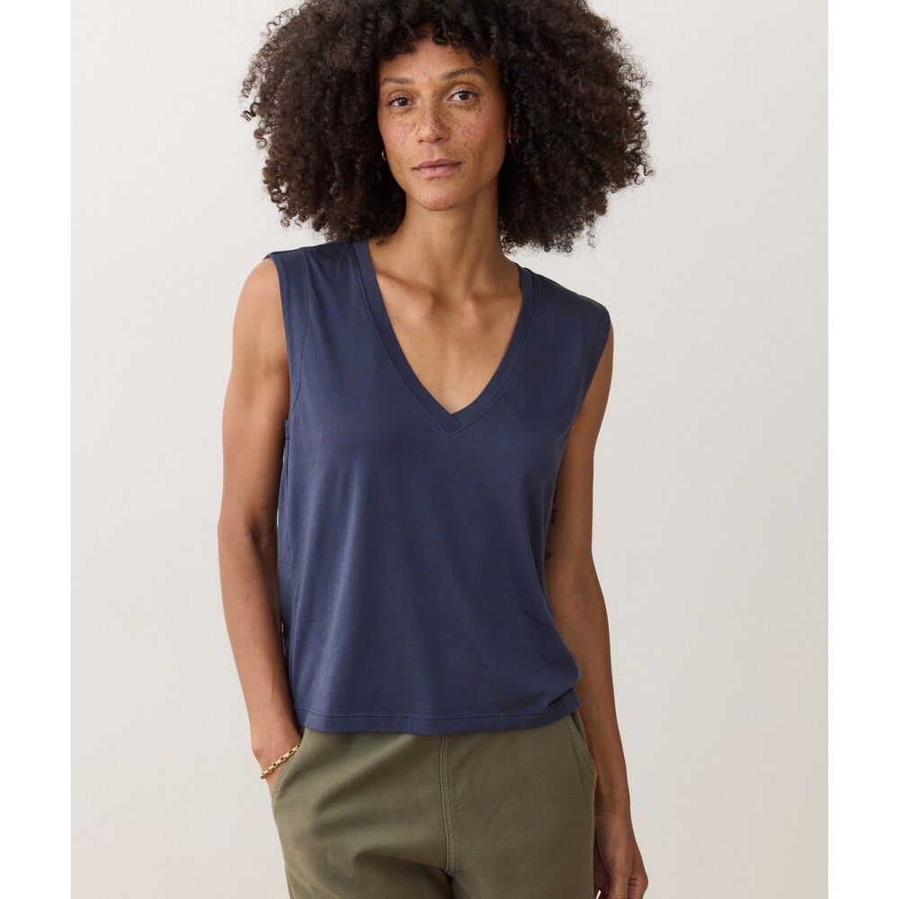 Marine Layer Pima Tissue V-Neck Tank Size Medium Blue Relaxed Fit Supima Cotton